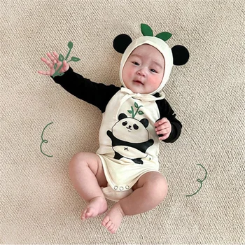 Nyfødte Baby Drenge Piger Bodyer Tøj Tegnefilm Panda Kawaii Lange Ærmer Onesie Ropa Bebe Med Hat børnetøj