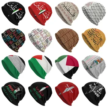 Palæstina-Arabisk Kalligrafi Navn Med Palæstinensiske Flag, Kort Skullies Beanies Caps Unisex Vinter Varm Strik Hat Bonnet Hatte