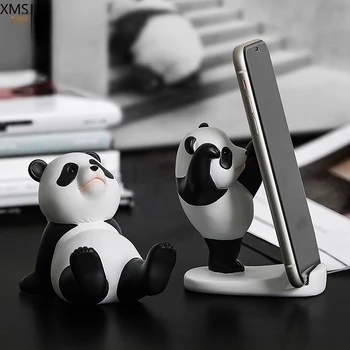 Panda Figurer Til Interiør Universal Celle Mobiltelefon Stå Indehaveren Moderne Harpiks Skulptur Statue Hjem Kontor Indretning