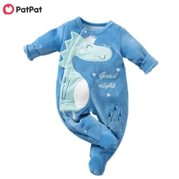 PatPat Nye Ankomst Efteråret Og Vinteren Baby Dinosaur Fleece Buksedragt Baby Tøj Et Stykke Søde Baby Rpmpers Baby Tøj