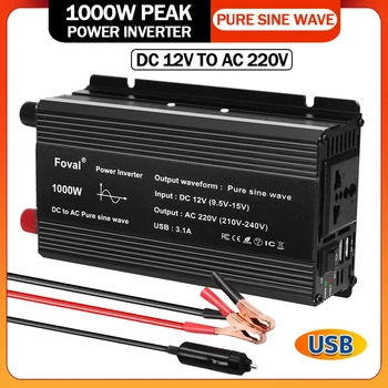 Pure Sine Wave 1000W 1500W 2200W 2600 W DC 12V Til 220V AC Bil Power Inverter Adapter Omformer Med 3.1 Dual USB-EU/Universal