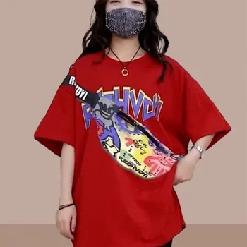 Ren Bomuld Mode kortærmet T-shirt til Sommeren 2023 Nye Stil Kommer med skuldertaske Løs koreanske Version Par Harajuku