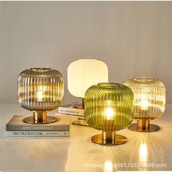 Retro Glas Bordlampe Græskar Bolden Desk Lys Til Restaurant Undersøgelse Stue Sengen Hotel Villa Home Decor Glans Lampe