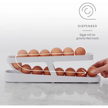 Rullende Æg Dispenser Køleskab Arrangørerne Beholdere Storage Rack Automatiske Skydedøre Spiral Æg Holder 2 Tier Køkken Gadgets