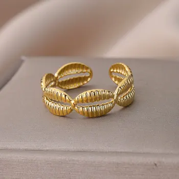 Shell Ringe til Kvinder Forgyldt Luksus Justerbar Rustfrit Stål Ring 2023 Tendens Heldige Par Bryllup Smykker Gave anillos
