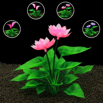Simuleret Vand Græs Kunstige Lotus Blomst Akvarium Landskab Dekoration Undersøiske Græs Ornament Plante Fish Tank Dekoration