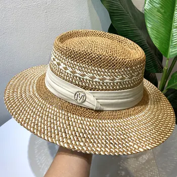 Sommeren Kvinders Strå Hat Damer, Luksus Sun Hat Mode til Beskyttelse af Solen, Stranden Hat franske Panama Hat Bump Top Wide Brim Raff Cap