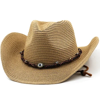 Sommeren Vestlige Cowboy Hat Mænd Kvinder Nye Mode 2022 Offentlig Strand Søn Caps Strå Hat Sombrero Hombre Tøser Jazz Cap