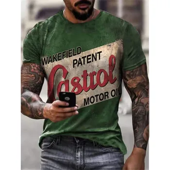 Sommeren hot salg Castrol retro kort-langærmet kortærmet T-shirt 3D-print etniske alfabet Harajuku fashion T-shirt mænd&
