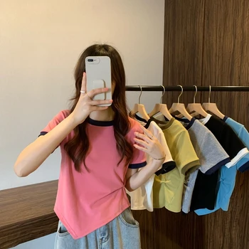 Sommeren koreansk Mode Y2K T-shirt Kvinde Japansk Patchwork Vintage Afgrøde Top Kvinder Sexet Kpop Tee Shirt Søde Tøj