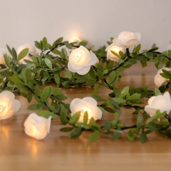Steg Blomst Led Fe String Lys Kunstige Grønne Blad Rattan Bryllup Fødselsdag Hjem DIY Dekoration Jul Krans 