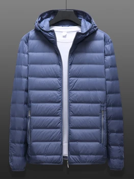 Stor Størrelse Hætteklædte Vinter Ultra Light Down Jacket Vindjakke Outwear 90% Hvide andedun Polstret Puffer Varm Frakke 6XL 7XL 8XL