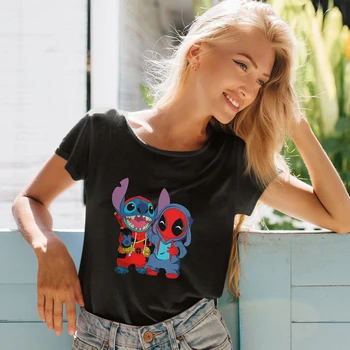 Søm og Deadpool Sjove Partner Print Disney T-shirts Kvinde, Street Fashion, Nyt Tøj Black Basic Toppe, T-Shirt Kvinder Harajuku