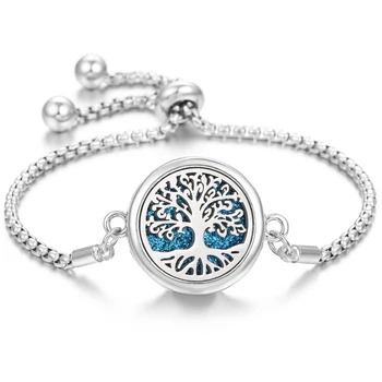 Tree of Life Aromaterapi Diffuser Armbånd til Kvinder i Rustfrit Stål Medaljon Armbånd Aroma Parfume Æteriske Olie Diffuser Armbånd