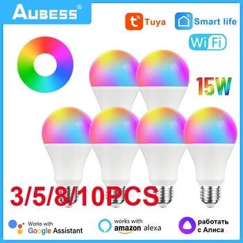 Tuya WiFi E27 B22 Smart Dæmpbar Pære RGBCW 100-240V 15W LED-Lys, Smart Liv App Control Støtte Alexa Google Startside Alice