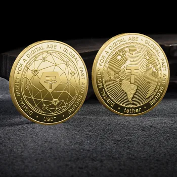 USDT Cryptocurrency Fysiske Mønt Tether USD Collectible Forgyldt Crypto Mønt sølv mønter