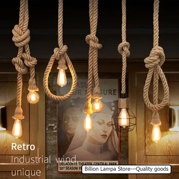Vintage 1/2/3/4/5m lang Hamp Reb Retro Loft Enkelt Hoved Dobbelt Hoveder Industrial light pendel Pendel Edison Lamp