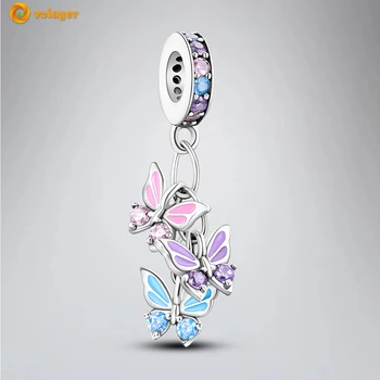 Volayer 925 Sterling Sølv Perler Butterfly Kvast Dingle Charme passer Oprindelige Pandora Armbånd til Kvinder DIY Smykker