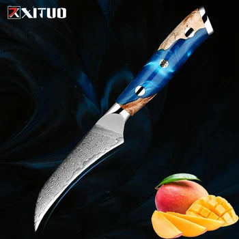 XITUO Japansk Skrælle Kniv Skarpe Damaskus Stål Køkken frugt kniv Ergonomisk håndtag Eagle-buet klinge, Skære Frugt, Grøntsager