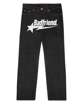 Y2k Jeans Hip Hop Badfriend Brev Udskrivning, Sort Baggy Bukser 2023 Nye Harajuku Mode Punk Rock Bred Fod Streetwear Bukser
