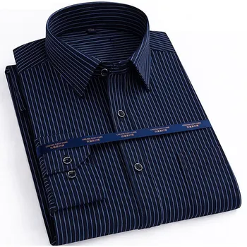 høj kvalitet efteråret mænd plus size office-shirts med lange ærmer bomuld 8XL 10XL 12XL stribet oversize skjorter formel skjorte blå sort