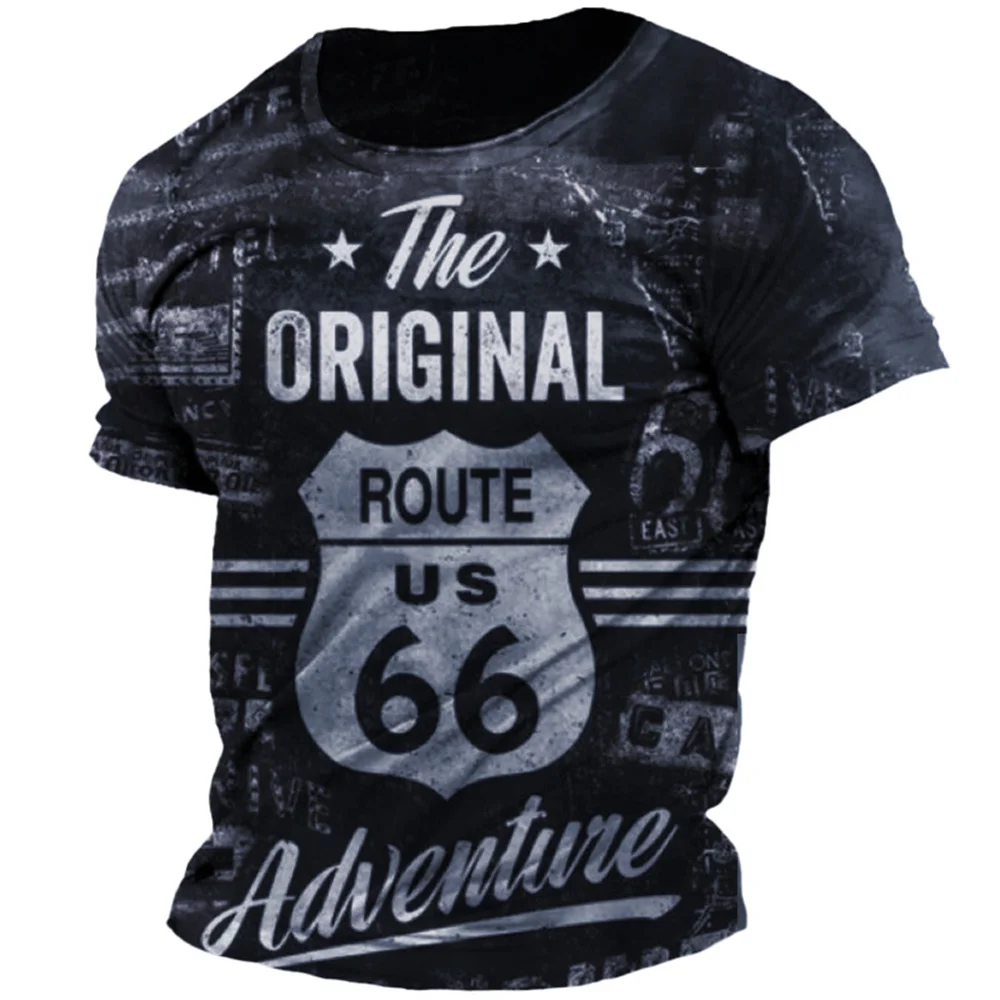 Mænd ER T-Shirts 66 Motorvejen Oversized T-Shirt til Sommeren 3d-Print Kort Ærme Retro Vintage Streetwear og Hiphop-Toppe Tee Mænd Tøj - 4