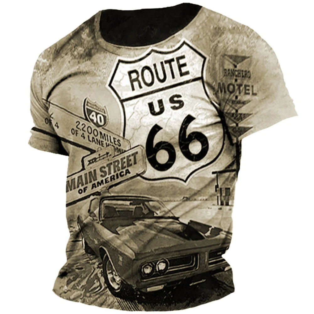 Mænd ER T-Shirts 66 Motorvejen Oversized T-Shirt til Sommeren 3d-Print Kort Ærme Retro Vintage Streetwear og Hiphop-Toppe Tee Mænd Tøj - 5