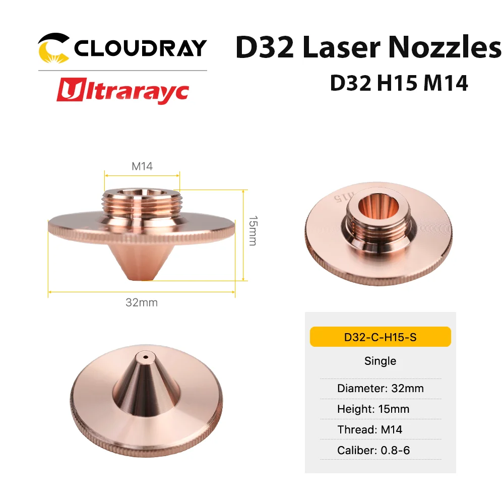 Ultrarayc Fiber Laser-Dyser af Type C, Bule Enkelt Dobbelt Forkromet Lag D32 H15 M14 Kaliber 0.8-6 til Raytools Laser Hoved - 0