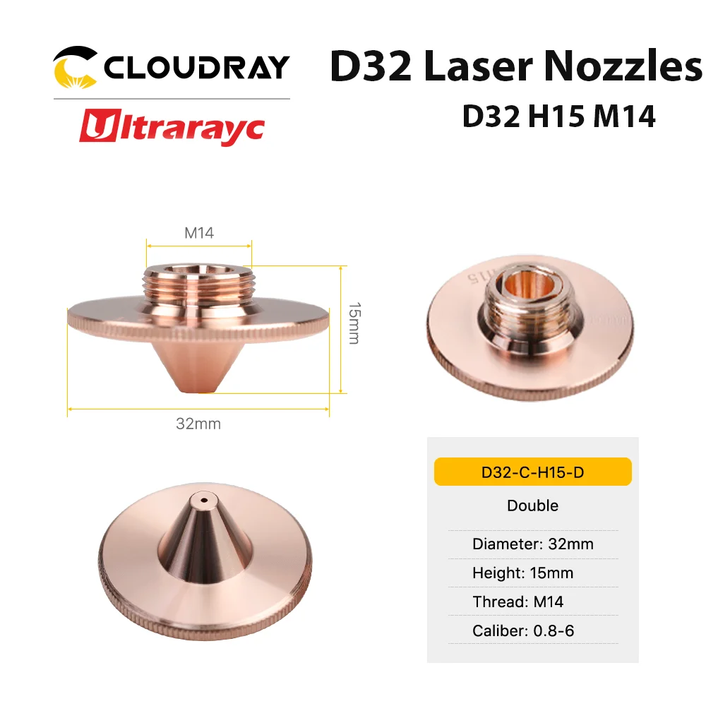 Ultrarayc Fiber Laser-Dyser af Type C, Bule Enkelt Dobbelt Forkromet Lag D32 H15 M14 Kaliber 0.8-6 til Raytools Laser Hoved - 1
