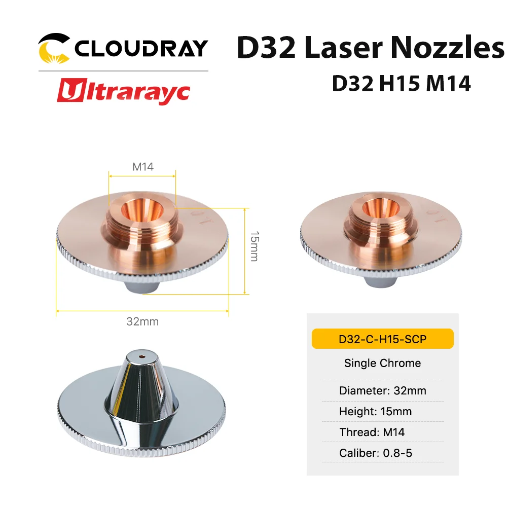 Ultrarayc Fiber Laser-Dyser af Type C, Bule Enkelt Dobbelt Forkromet Lag D32 H15 M14 Kaliber 0.8-6 til Raytools Laser Hoved - 2