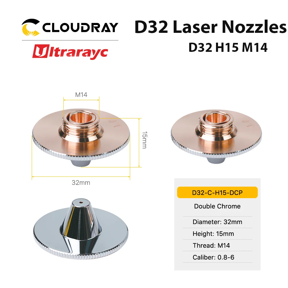 Ultrarayc Fiber Laser-Dyser af Type C, Bule Enkelt Dobbelt Forkromet Lag D32 H15 M14 Kaliber 0.8-6 til Raytools Laser Hoved - 3