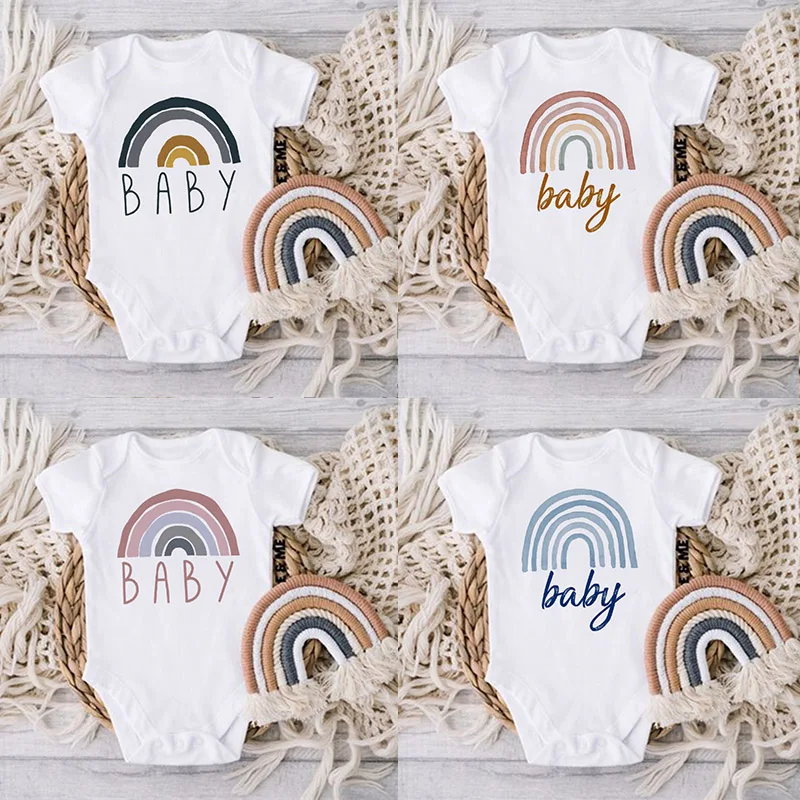 Baby Tøj Rainbow Baby Udskrive Tøj Baby Sommer Rompers Spædbarn Body Kortærmet Baby Buksetrold Buksedragt Baby, Dreng, Pige Tøj - 0