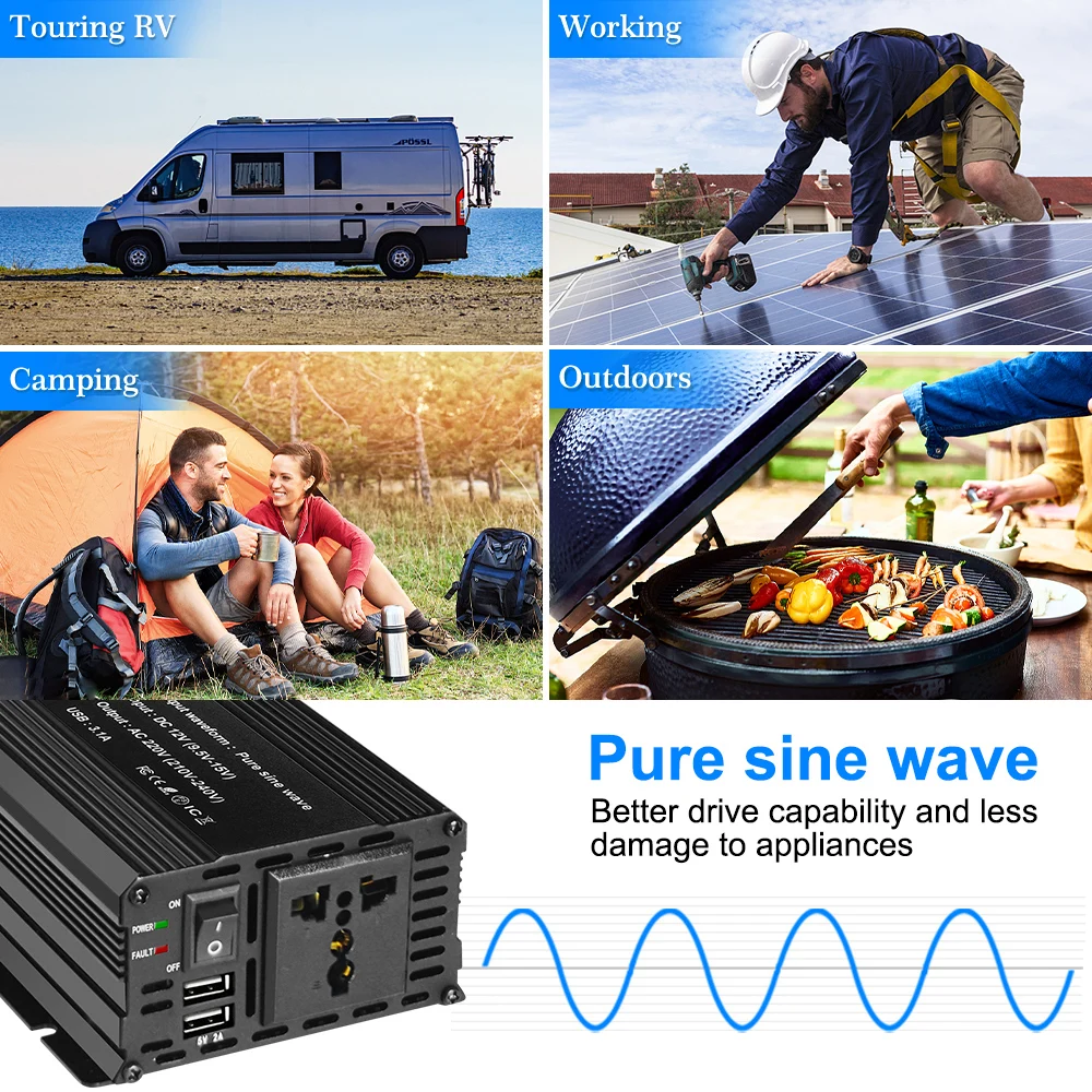Pure Sine Wave 1000W 1500W 2200W 2600 W DC 12V Til 220V AC Bil Power Inverter Adapter Omformer Med 3.1 Dual USB-EU/Universal - 5