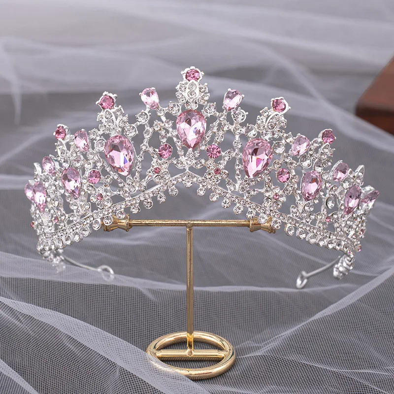 DIEZI Barok Luksus Elegante Dronning Princess Tiara Krone Lilla Pink AB Crystal Tiara For Kvinder Bryllup Hovedbeklædning Hår Smykker - 3