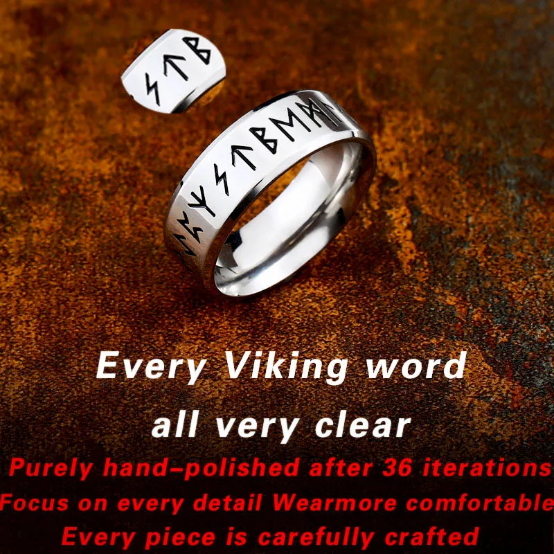 BEIER Bredde 8mm Mode Viking Rune Ring Simpel Bryllup Smykker til manden kvinder Elsker gave Retro Stil Dropshipping BR-R105 - 3