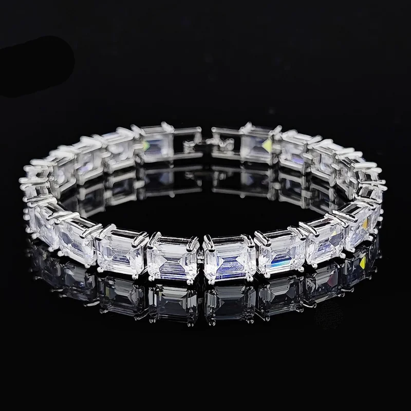 Værdifulde Smaragd Cut Lab Diamant Armbånd Armbånd med 14K Gold Engagement Bryllup Armbånd Til Kvinder, Brude fødselsdagsfest Smykker - 1