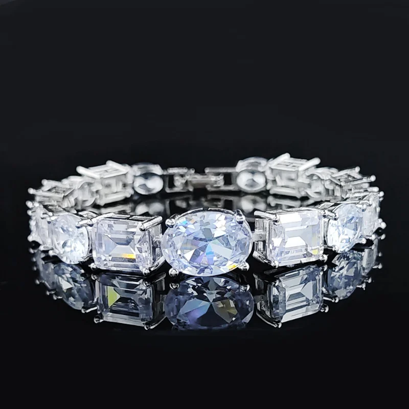 Værdifulde Smaragd Cut Lab Diamant Armbånd Armbånd med 14K Gold Engagement Bryllup Armbånd Til Kvinder, Brude fødselsdagsfest Smykker - 3