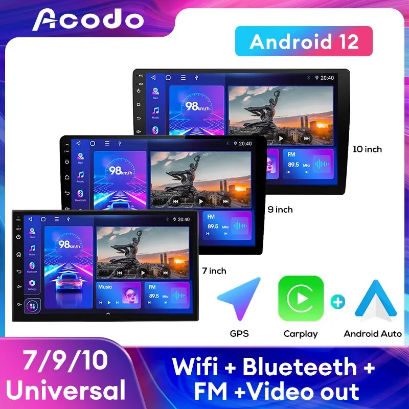 ACODO Android 12 Car Multimedia Afspiller 2 Din 7 9 10tommer Universal WiFi GPS Bil Radio Carplay For Toyota Kia Nissan, Honda - 0