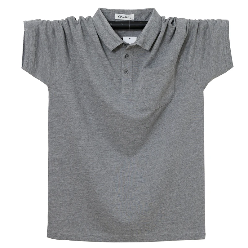 Mænd Polo Shirt Sommer Herre Lomme Solid Polo Shirts Bomuld Skjorte 6XL Plus Size Casual Åndbar for Mænd Udendørs Beklædning Tops Tees - 2