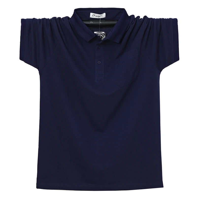 Mænd Polo Shirt Sommer Herre Lomme Solid Polo Shirts Bomuld Skjorte 6XL Plus Size Casual Åndbar for Mænd Udendørs Beklædning Tops Tees - 4