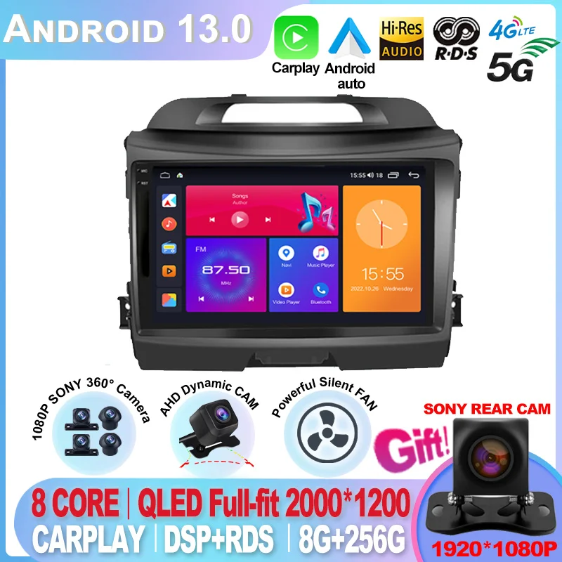 KIA Sportage 3 2010 2011 2012 2013 2014 2015 2016 Android 13 Auto Radio Carplay Bil Mms GPS Autoradio Video-Afspiller - 0