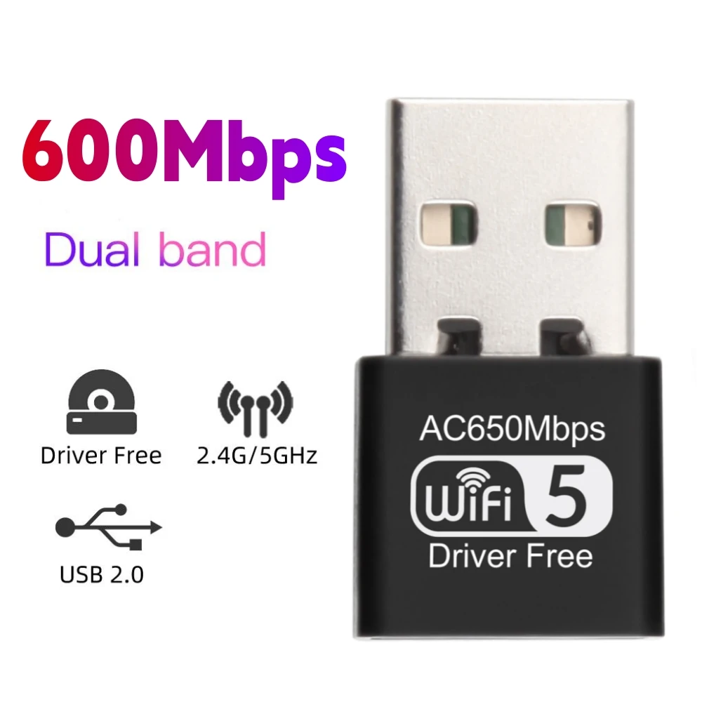 650Mbps USB WiFi netkort Dual Band-2,4 G 5GHz 5 Gratis WiFi Dongle Driver den Trådløse Modtager Adapter Til PC Desktop, Laptop - 0