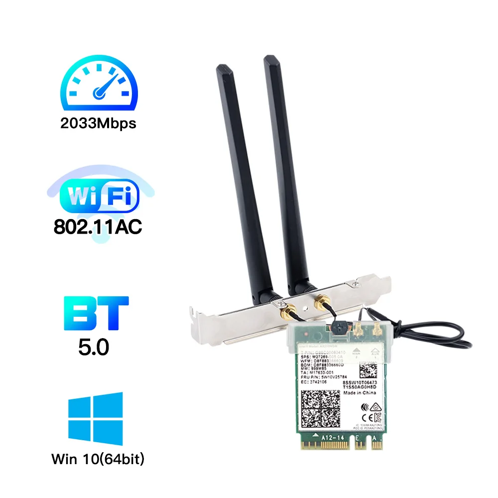 1730Mbps For Intel Dual Band-Kort Desktop Kit Bluetooth-5.0 802.11 ac M. 2 9260NGW Kort Med 2x 6 DBI Antenne For Win10 Bærbar - 2