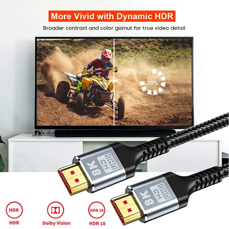 HDMI-8K Kabel-8K/60Hz 4K/120Hz UHD HDR 48 gbps HDMI Adapter Kabel 5M for enheder, store bærbare high-definition TV, projektorer - 1