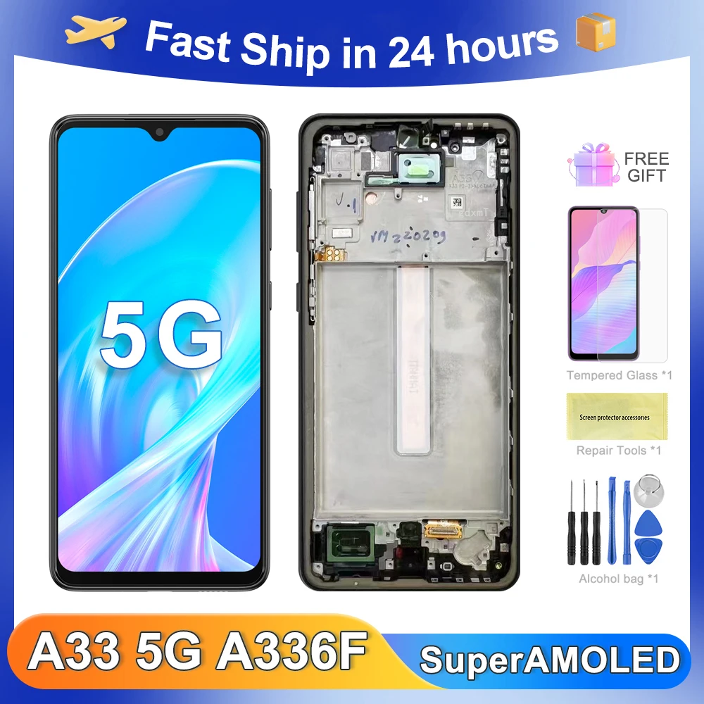 A33 5G LCD-Skærm Amoled For Samsung Galaxy A33 5G A336B A336U LCD-Skærm Touch screen Digitalisere Montering Udskiftning Med ramme - 0