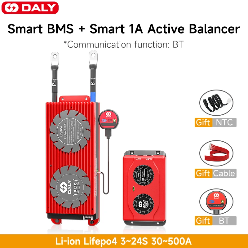 DALY Smart Lifepo4 BMS 1A Smart Aktiv Balancer 3S-4S-12V 7S 24V 10'ERE 36V 13S 16S 48V 80 A 100 A 120A 150 A 200A 300A Liion Batteri - 0