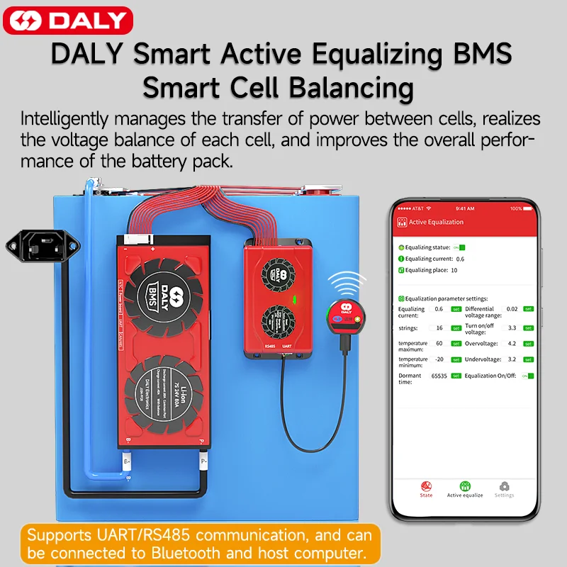 DALY Smart Lifepo4 BMS 1A Smart Aktiv Balancer 3S-4S-12V 7S 24V 10'ERE 36V 13S 16S 48V 80 A 100 A 120A 150 A 200A 300A Liion Batteri - 1