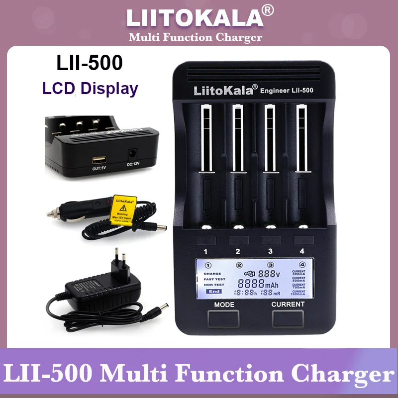 LiitoKala lii500 LCD-Oplader til 3,7 V 18650 26650 18500 18640 Cylindrisk Lithium Batterier 1,2 V AA AAA NiMH Batteri Oplader - 0