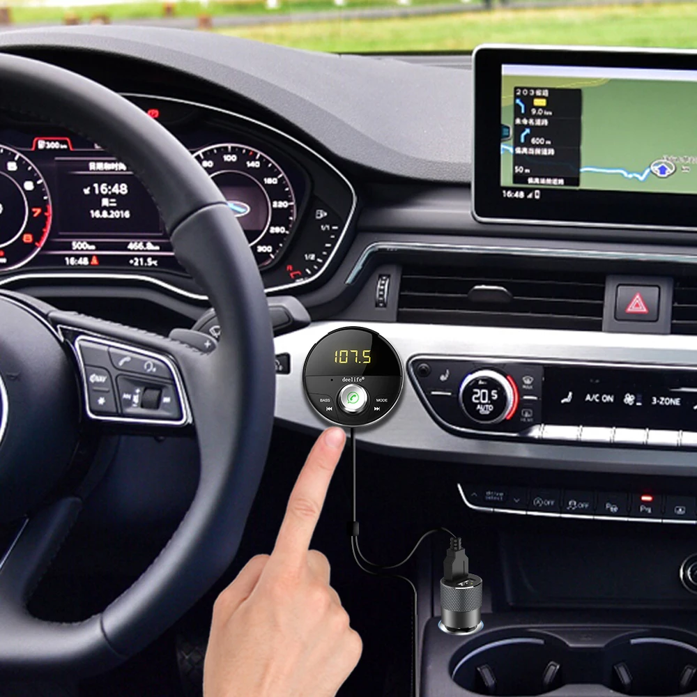 Deelife AUX Bluetooth Car Adapter FM-Senderen Modulator Håndfri Kit til Auto Musik BT 5.0 Modtager håndfri Bilsæt - 1