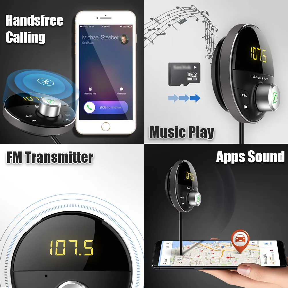 Deelife AUX Bluetooth Car Adapter FM-Senderen Modulator Håndfri Kit til Auto Musik BT 5.0 Modtager håndfri Bilsæt - 2